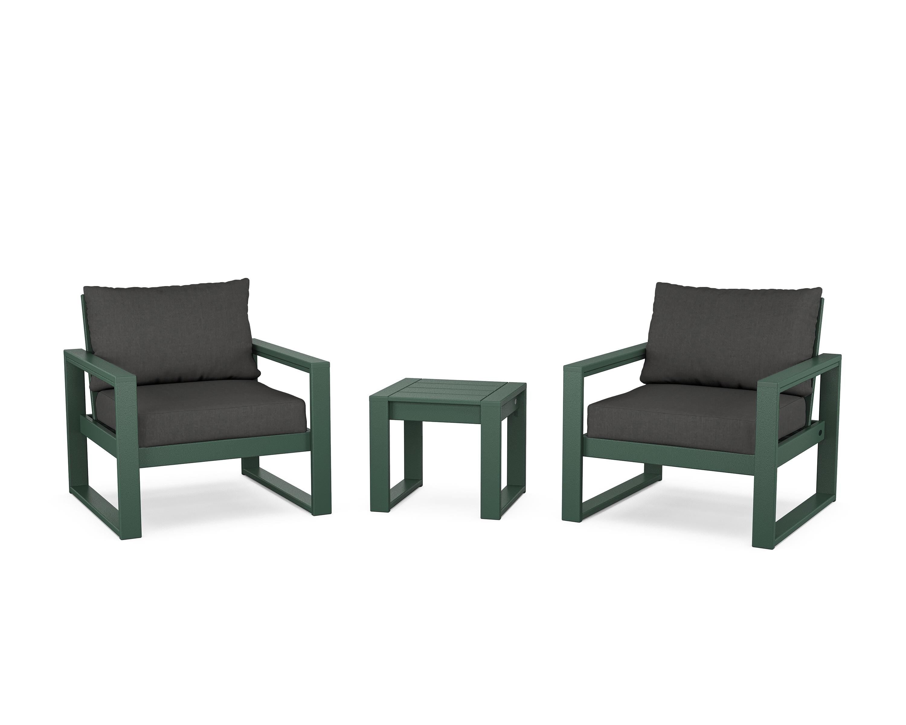 POLYWOOD® EDGE Sectional 3-Piece Deep Seating Set in Green / Spectrum Carbon