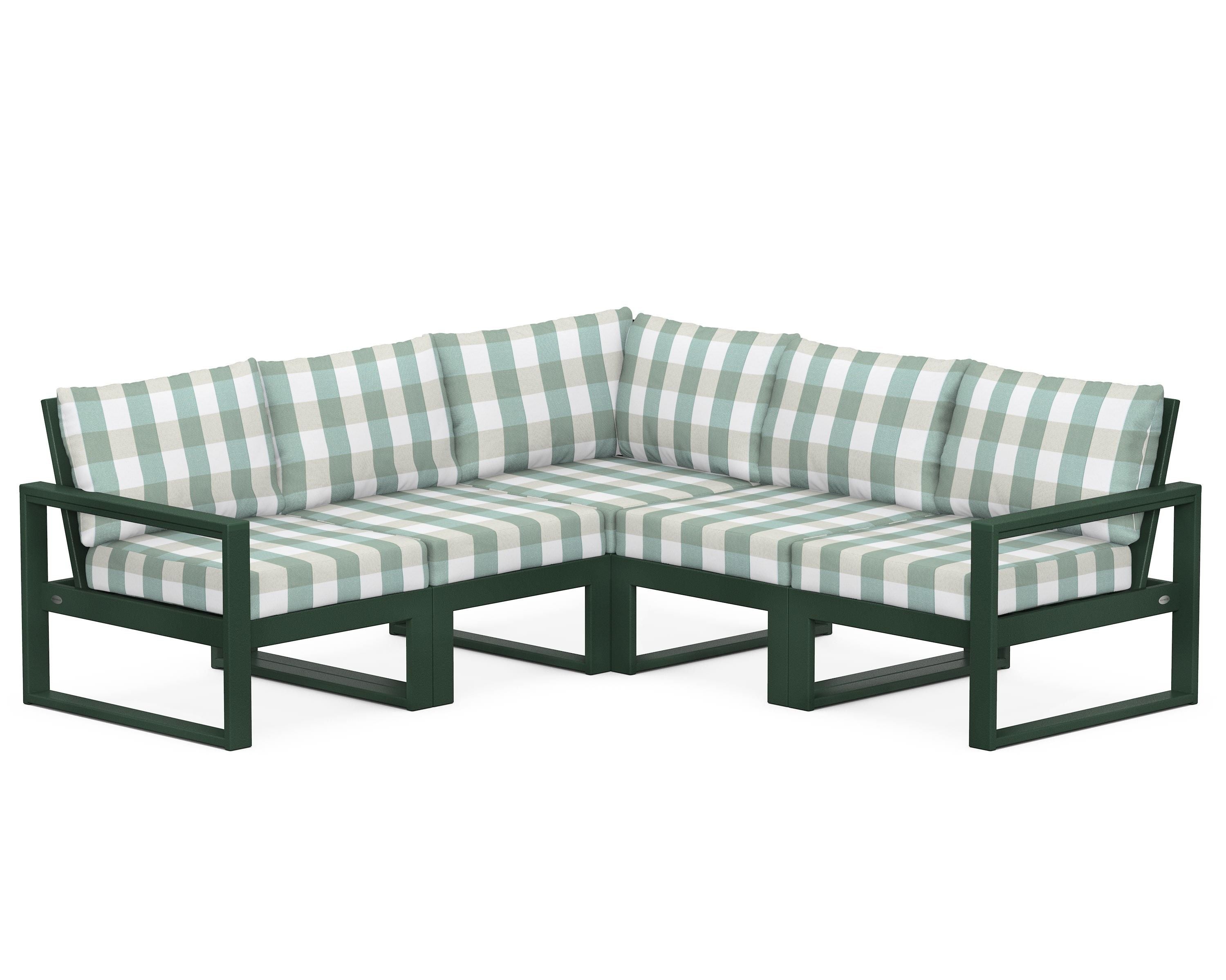 POLYWOOD® EDGE 5-Piece Modular Deep Seating Set in Green / Buffalo Plaid Glacier Spa
