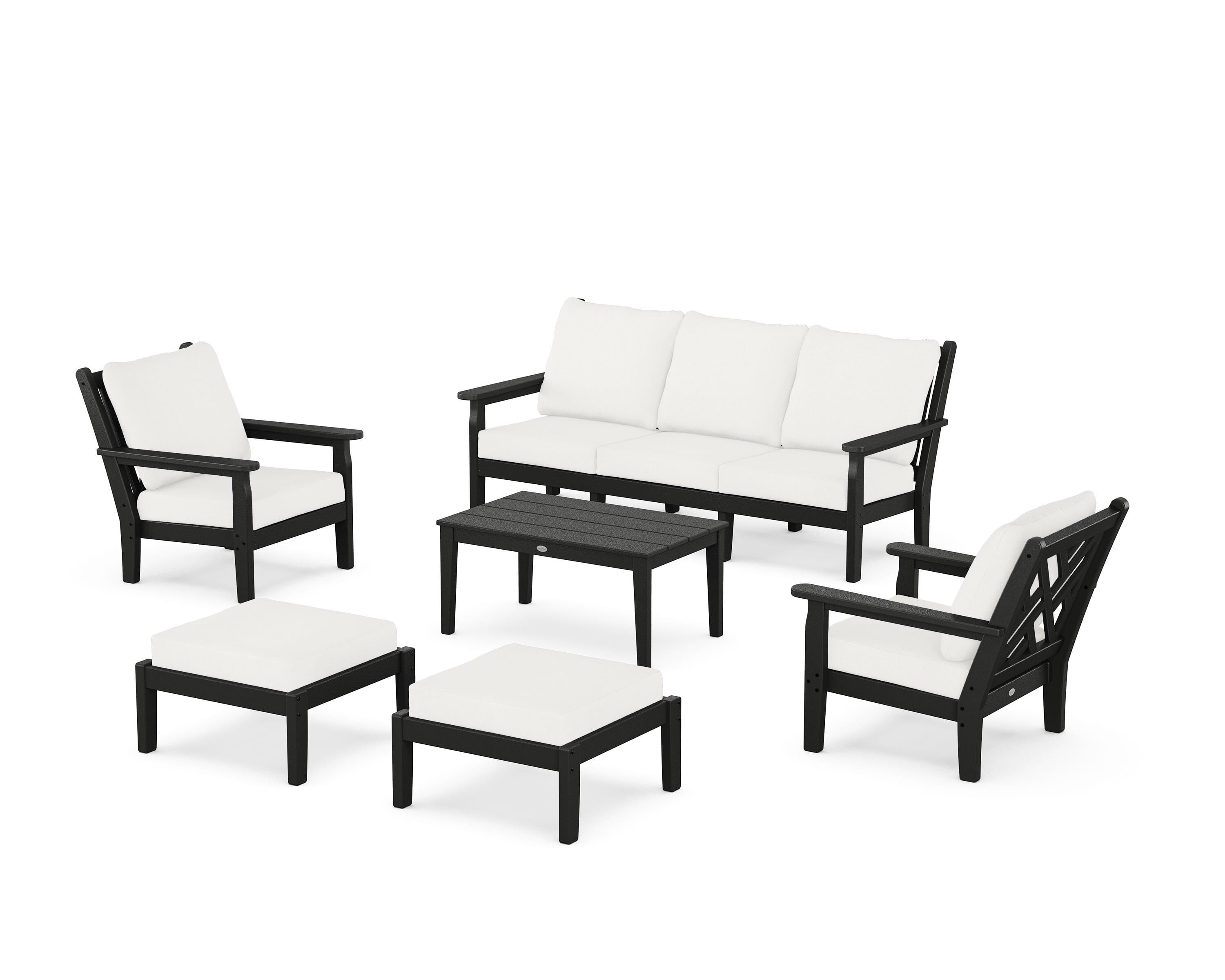 POLYWOOD® Chippendale 6-Piece Lounge Sofa Set in Black / Natural Linen