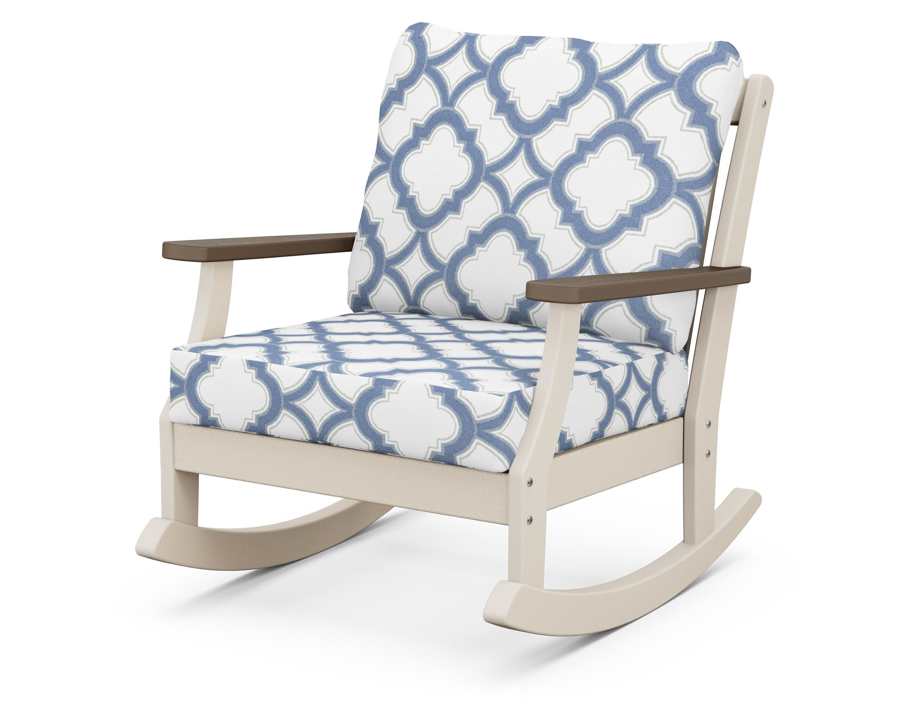 POLYWOOD® Braxton Deep Seating Rocking Chair in Sand / Kona / Trellis Sky Blue