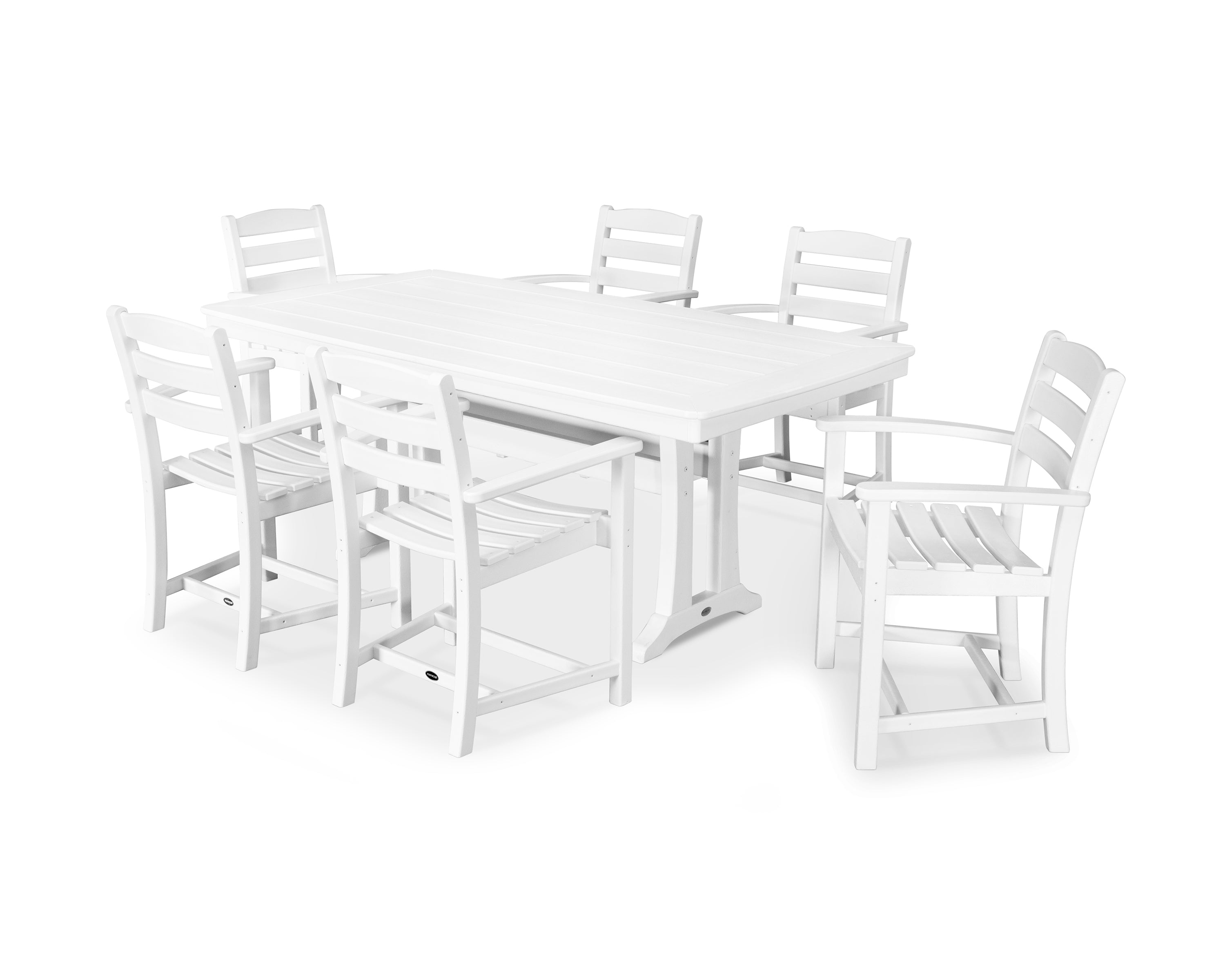 POLYWOOD® La Casa Café 7-Piece Arm Chair Dining Set with Trestle Legs in White