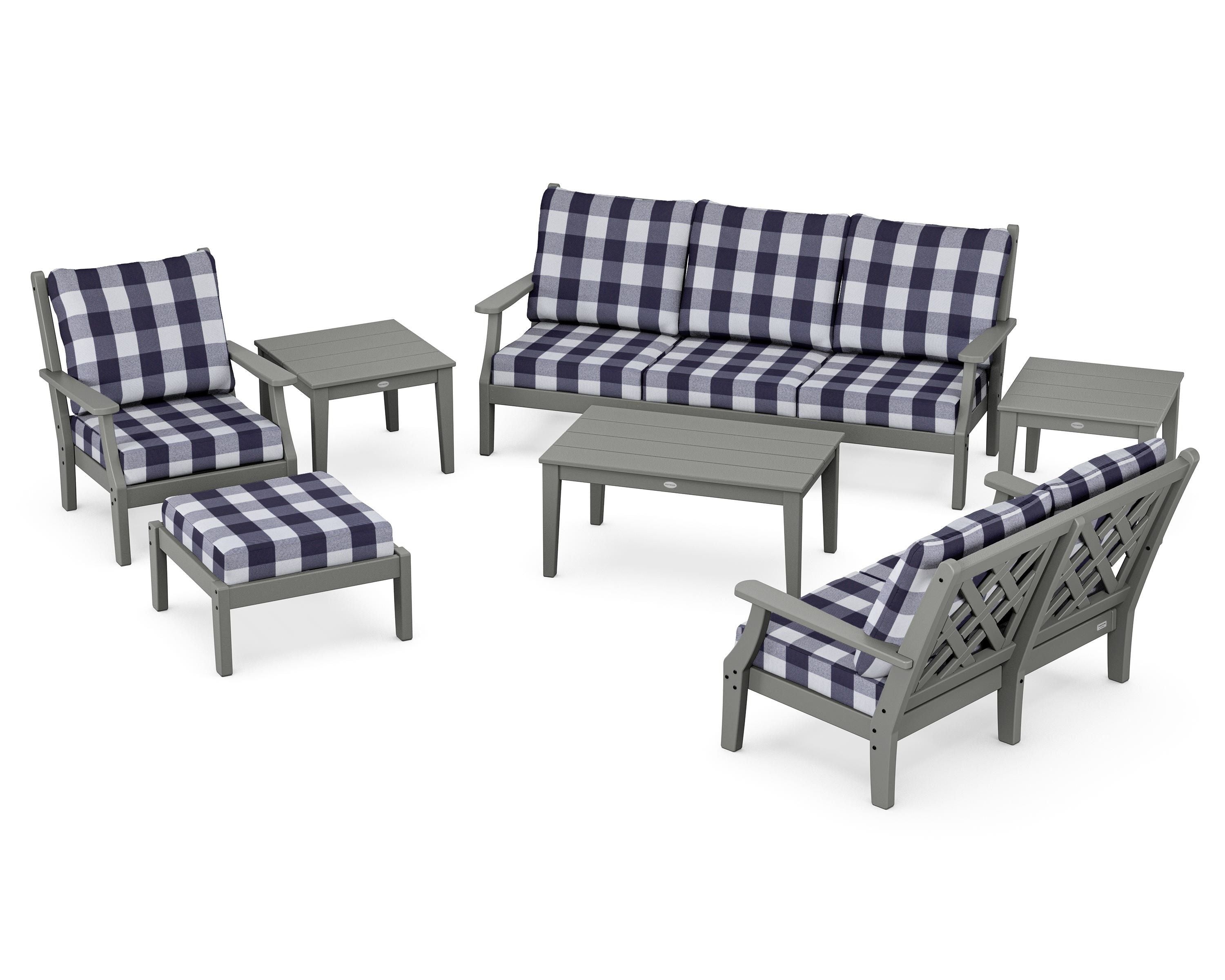 Country Living Wovendale 7-Piece Deep Seating Set in Slate Grey / Buffalo Plaid Navy
