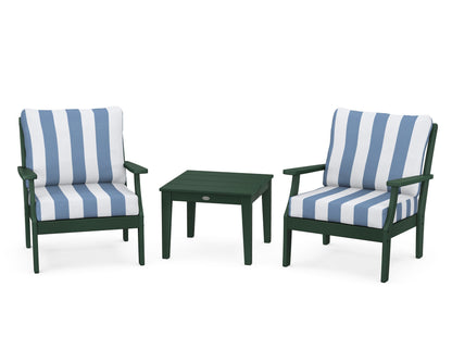 POLYWOOD® Braxton 3-Piece Deep Seating Set in Green / Cabana Stripe Sky Blue