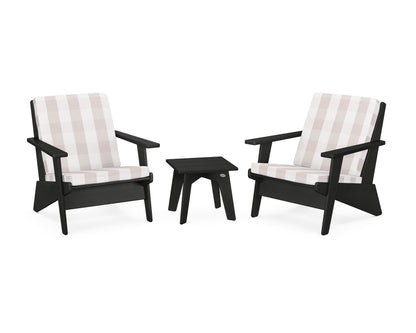 POLYWOOD® Riviera Modern Lounge 3-Piece Set in Black / Buffalo Plaid Dune Burlap