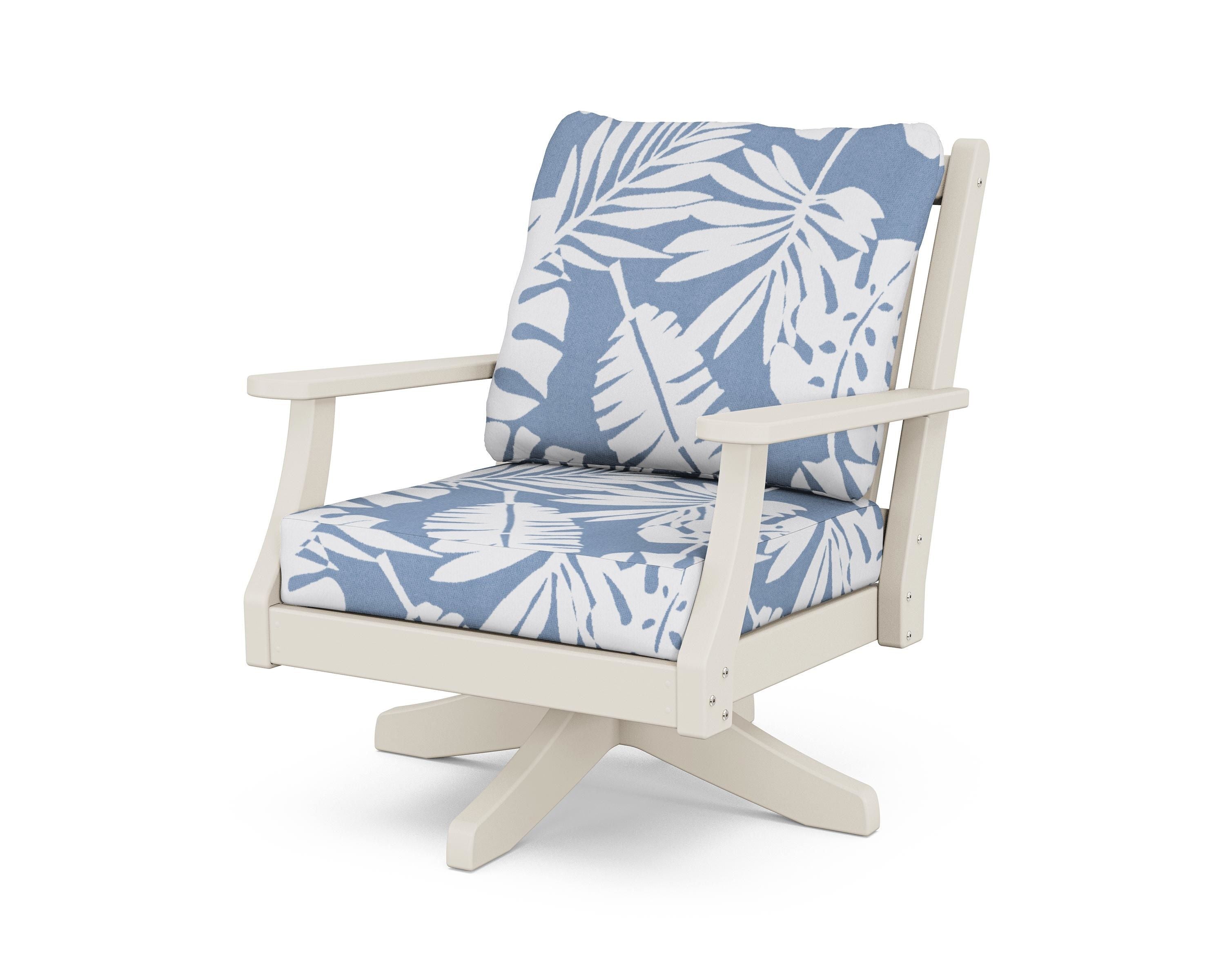 Country Living Wovendale Deep Seating Swivel Chair in Sand / Leaf Sky Blue