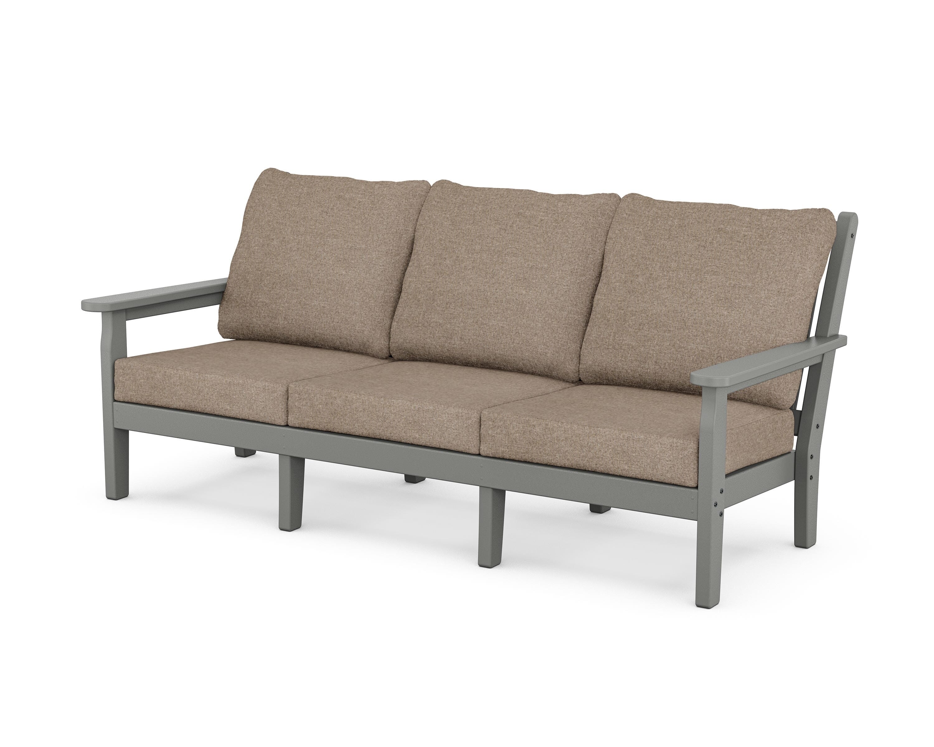 POLYWOOD® Chippendale Deep Seating Sofa in Slate Grey / Spiced Burlap