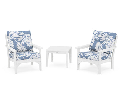 POLYWOOD® Vineyard 3-Piece Deep Seating Set in White / Leaf Sky Blue