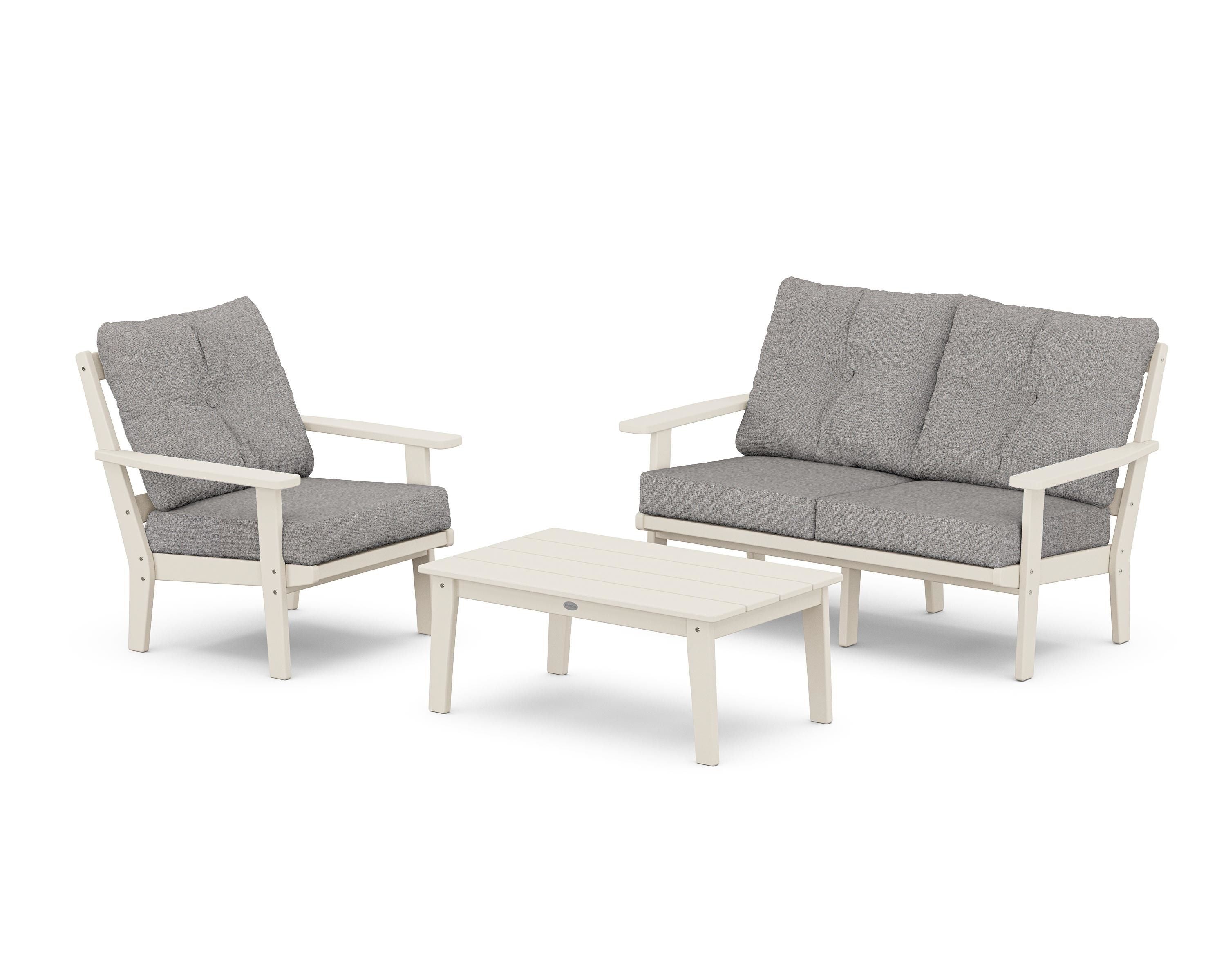 POLYWOOD® Prairie 3-Piece Deep Seating Set with Loveseat in Sand / Grey Mist