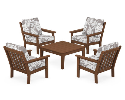 POLYWOOD® Vineyard 5-Piece Deep Seating Conversation Set in Teak / Leaf Grey Mist