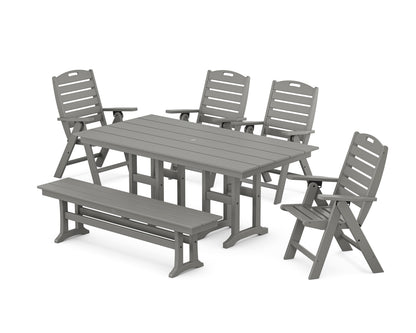 POLYWOOD® Nautical Highback 6-Piece Farmhouse Dining Set with Bench in Slate Grey