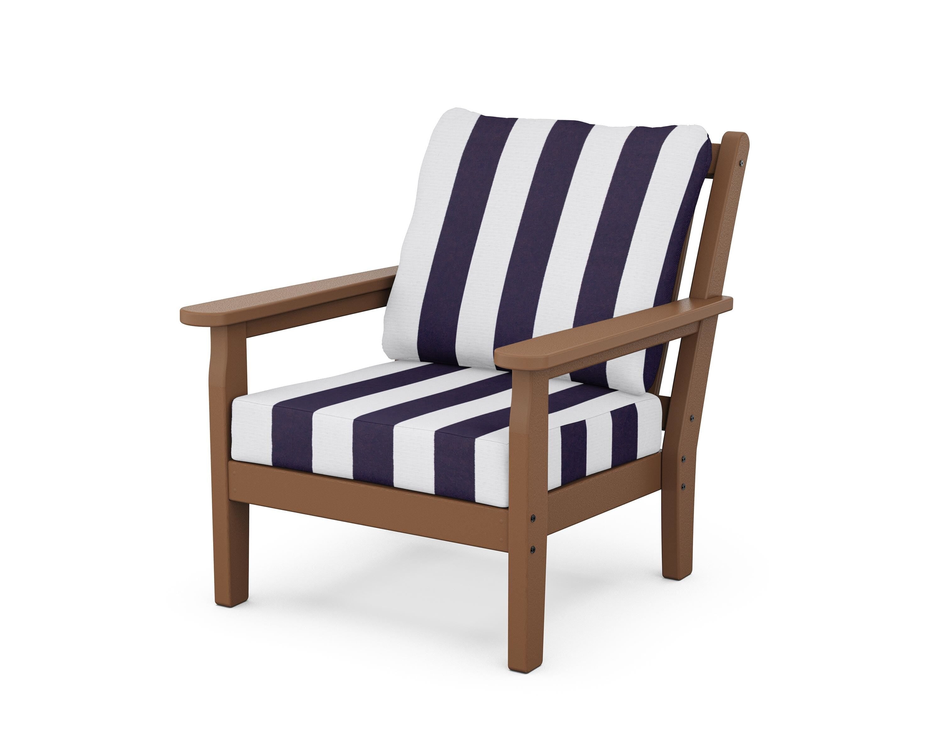 POLYWOOD® Chippendale Deep Seating Chair in Teak / Cabana Stripe Navy