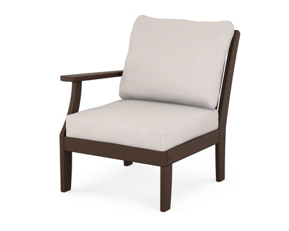 POLYWOOD® Braxton Modular Left Arm Chair in Mahogany / Dune Burlap