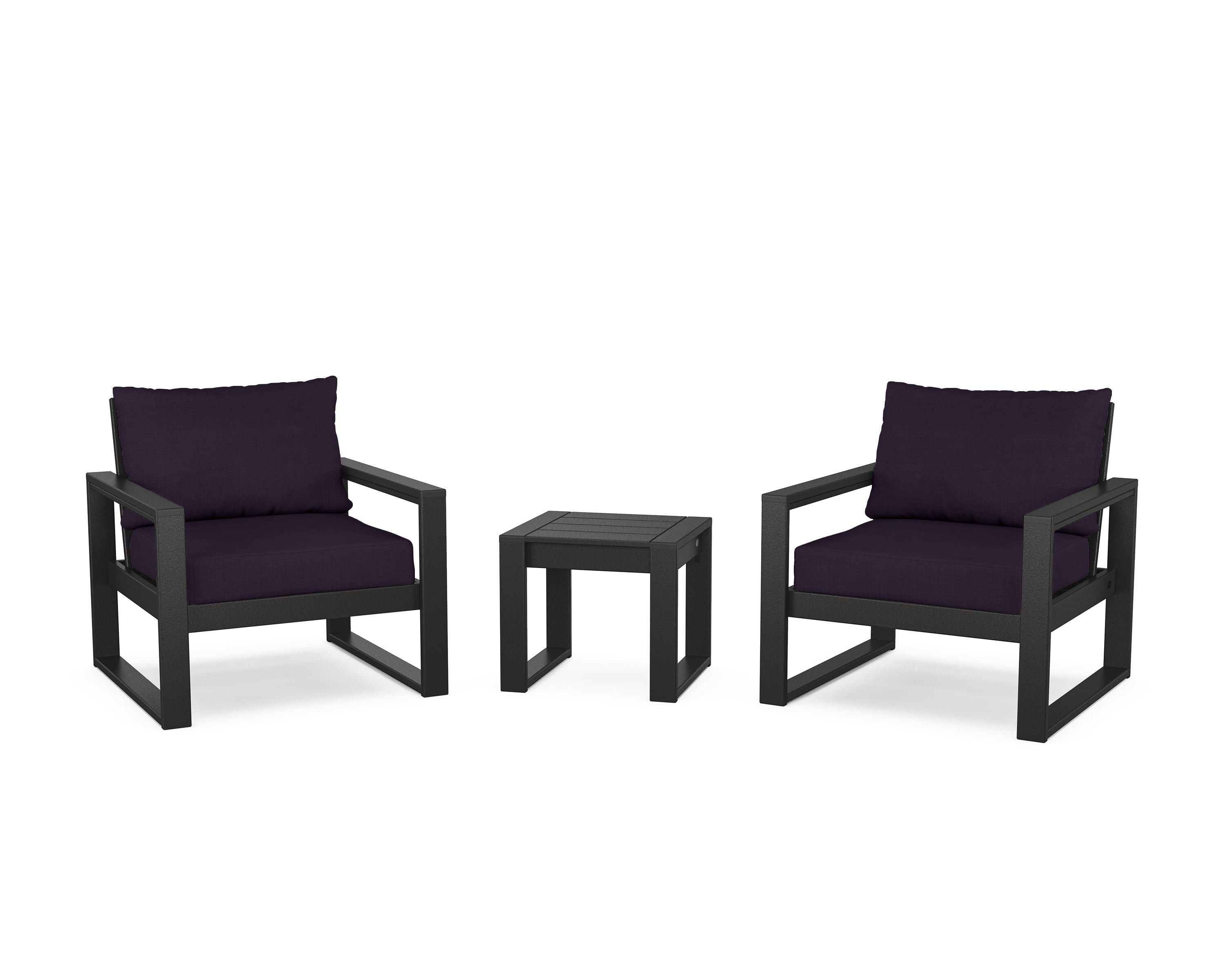 POLYWOOD® EDGE Sectional 3-Piece Deep Seating Set in Black / Navy Linen