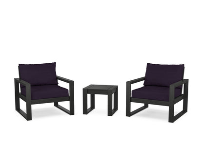 POLYWOOD® EDGE Sectional 3-Piece Deep Seating Set in Black / Navy Linen