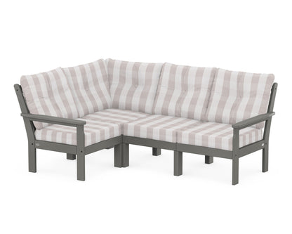 POLYWOOD® Vineyard 4-Piece Sectional in Slate Grey / Buffalo Plaid Dune Burlap