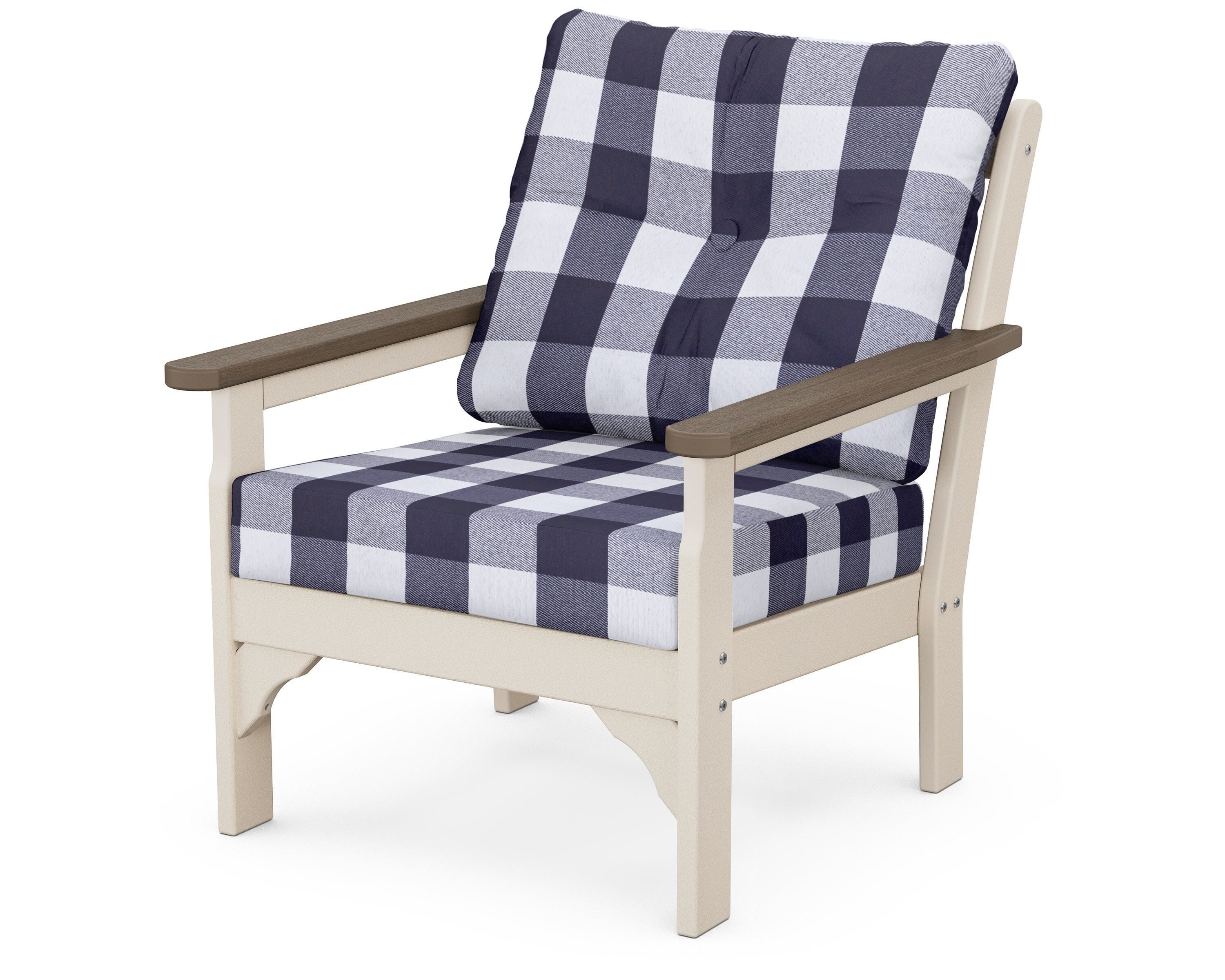 POLYWOOD® Vineyard Deep Seating Chair in Sand / Kona / Buffalo Plaid Navy