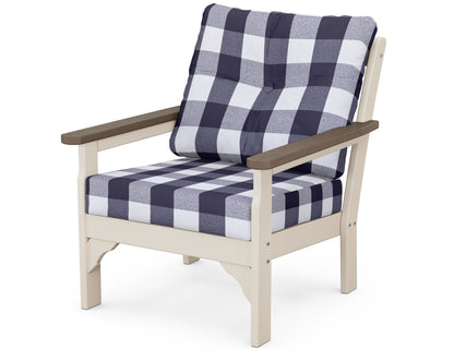 POLYWOOD® Vineyard Deep Seating Chair in Sand / Kona / Buffalo Plaid Navy