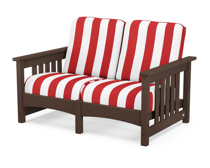 POLYWOOD® Club Mission Loveseat in Mahogany / Cabana Stripe Crimson