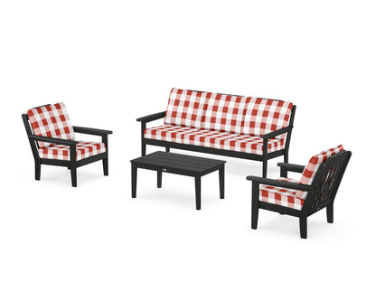 Country Living Cottage 4-Piece Deep Seating Set with Sofa in Black / Buffalo Plaid Crimson