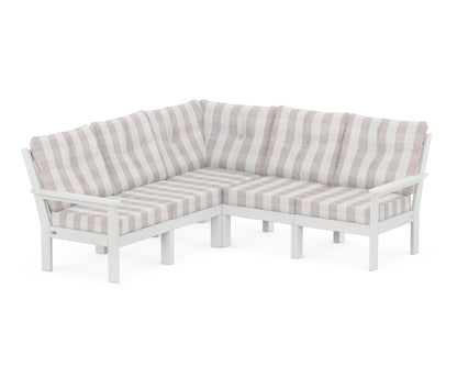 POLYWOOD® Vineyard 5-Piece Sectional in White / Buffalo Plaid Dune Burlap