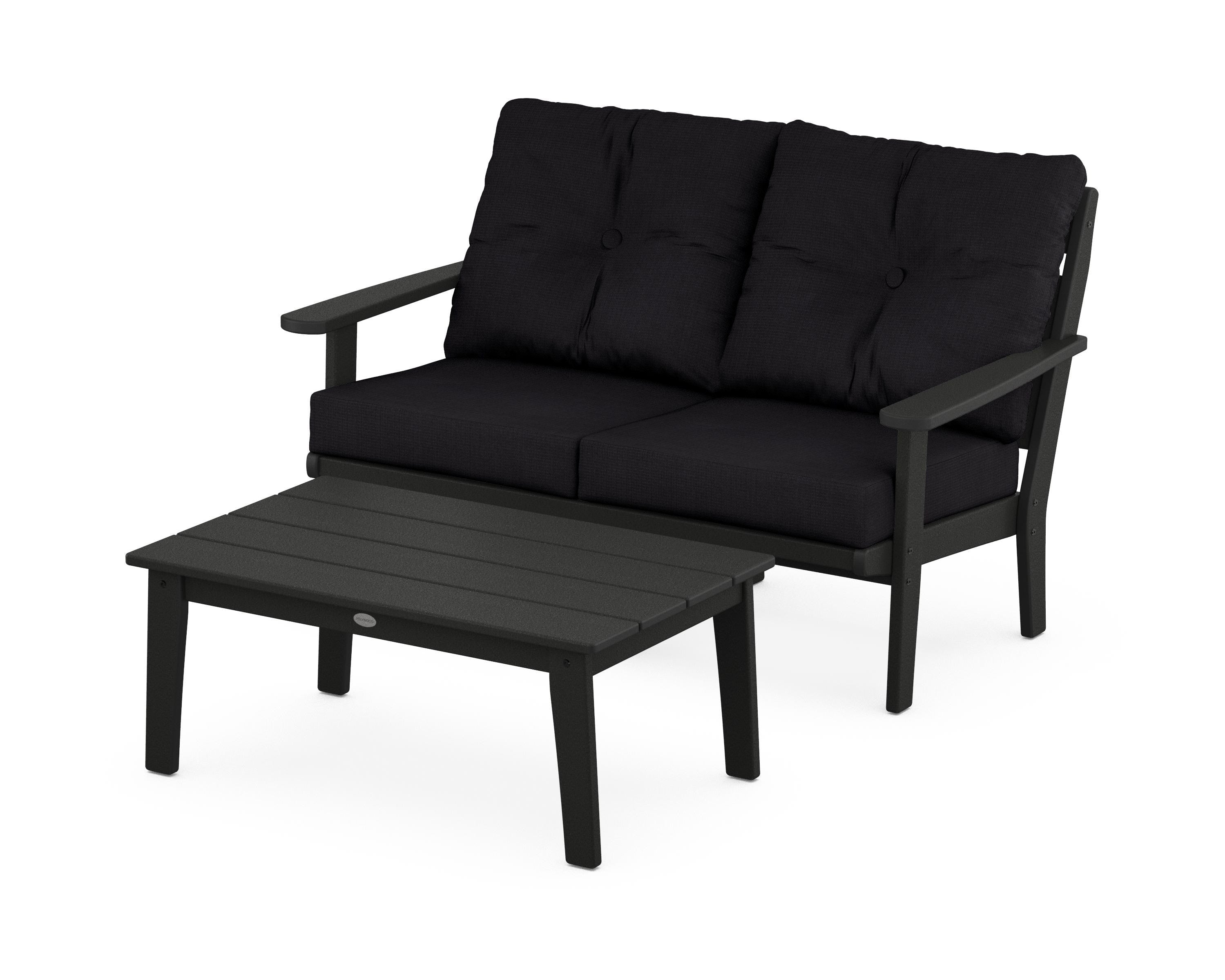 POLYWOOD® Lakeside 2-Piece Lounge Loveseat Set in Black / Midnight Linen