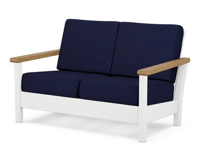 POLYWOOD® Harbour Deep Seating Loveseat in White / Natural / Navy