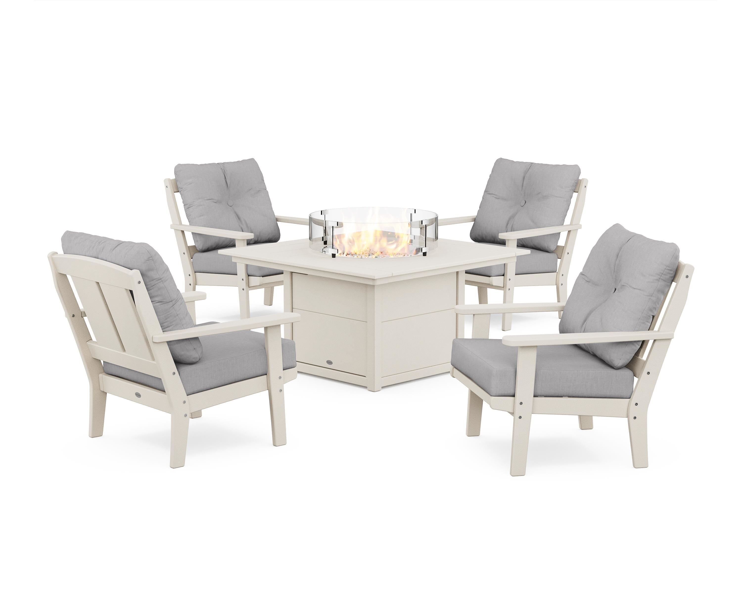 POLYWOOD® Mission 5-Piece Deep Seating Set with Fire Pit Table in Sand / Granite
