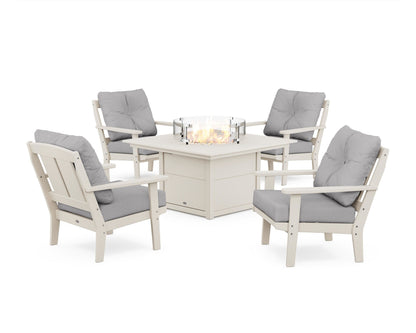 POLYWOOD® Mission 5-Piece Deep Seating Set with Fire Pit Table in Sand / Granite