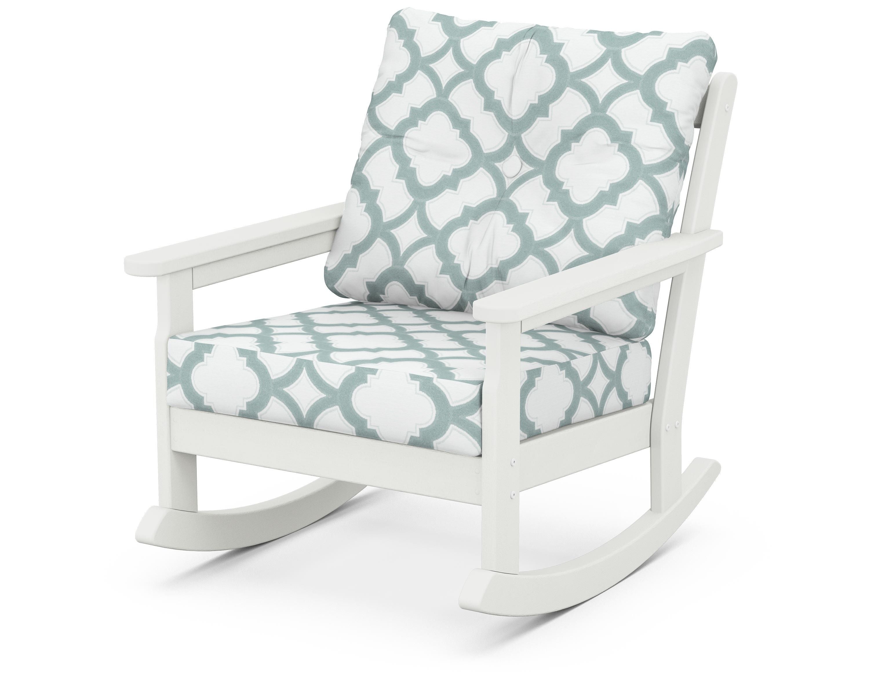 POLYWOOD® Vineyard Deep Seating Rocking Chair in Vintage White / Trellis Glacier Spa