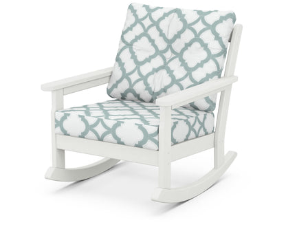 POLYWOOD® Vineyard Deep Seating Rocking Chair in Vintage White / Trellis Glacier Spa