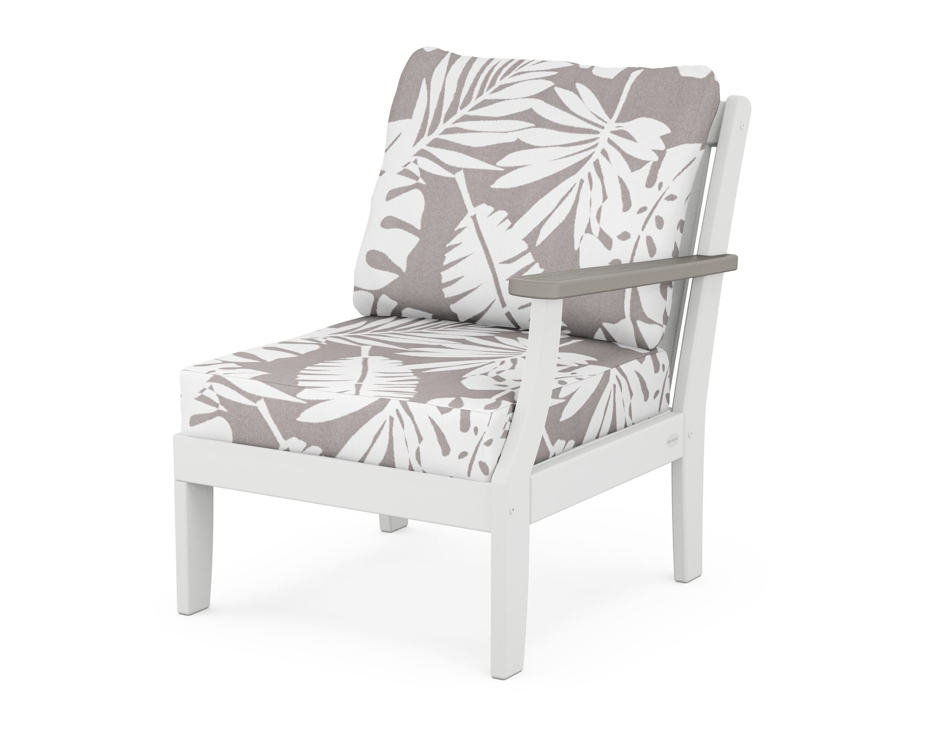 POLYWOOD® Braxton Modular Right Arm Chair in White / Driftwood / Leaf Grey Mist