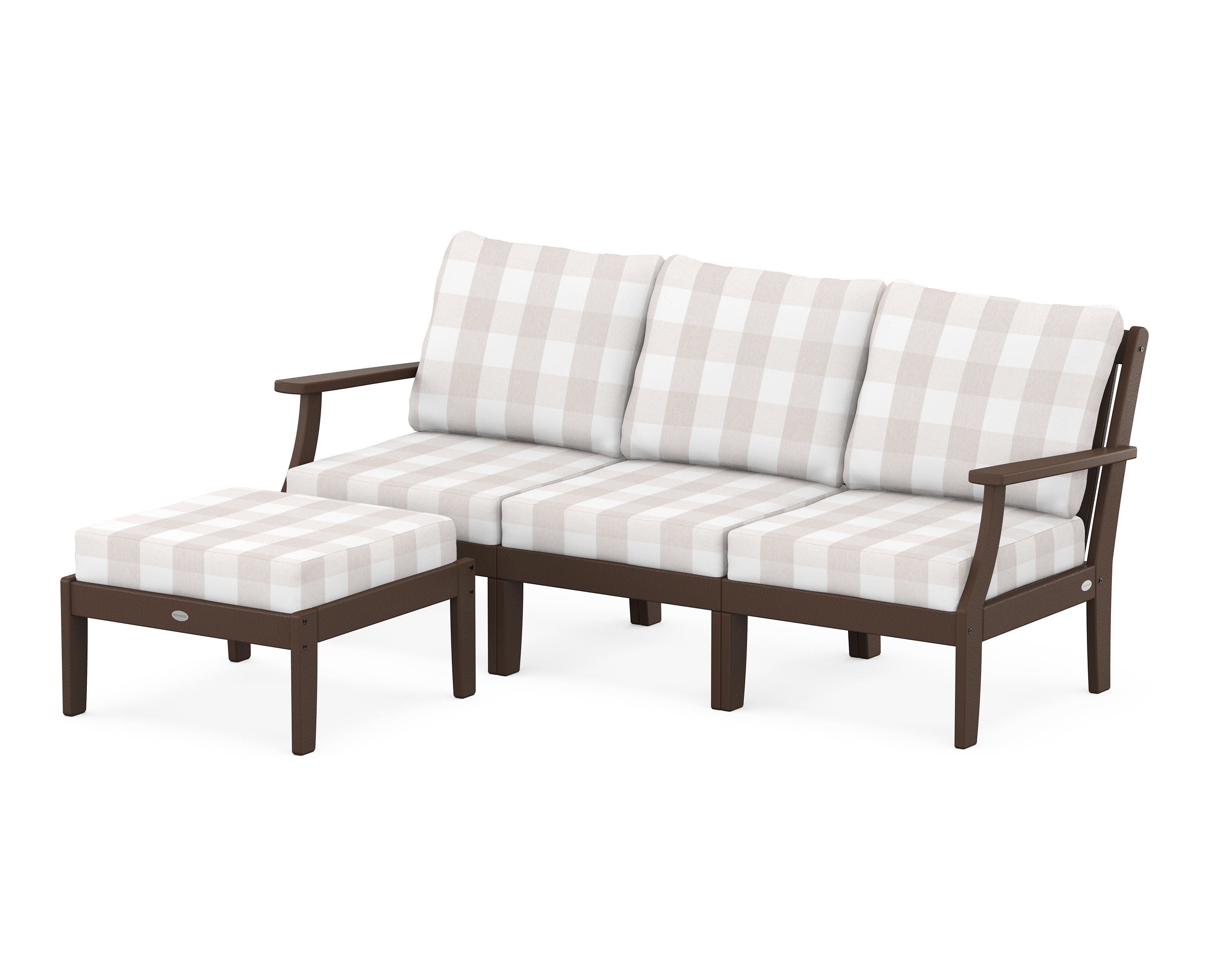POLYWOOD® Braxton Modular 4-Piece Deep Seating Set with Ottoman in Mahogany / Buffalo Plaid Dune Burlap
