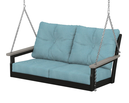 POLYWOOD® Vineyard Deep Seating Swing in Black / Driftwood / Lattice Sky Blue