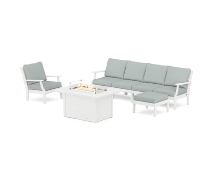 POLYWOOD® Braxton Sectional Lounge and Fire Pit Set in Vintage White / Spa