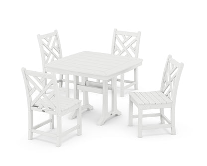 POLYWOOD® Chippendale Side Chair 5-Piece Dining Set with Trestle Legs in White