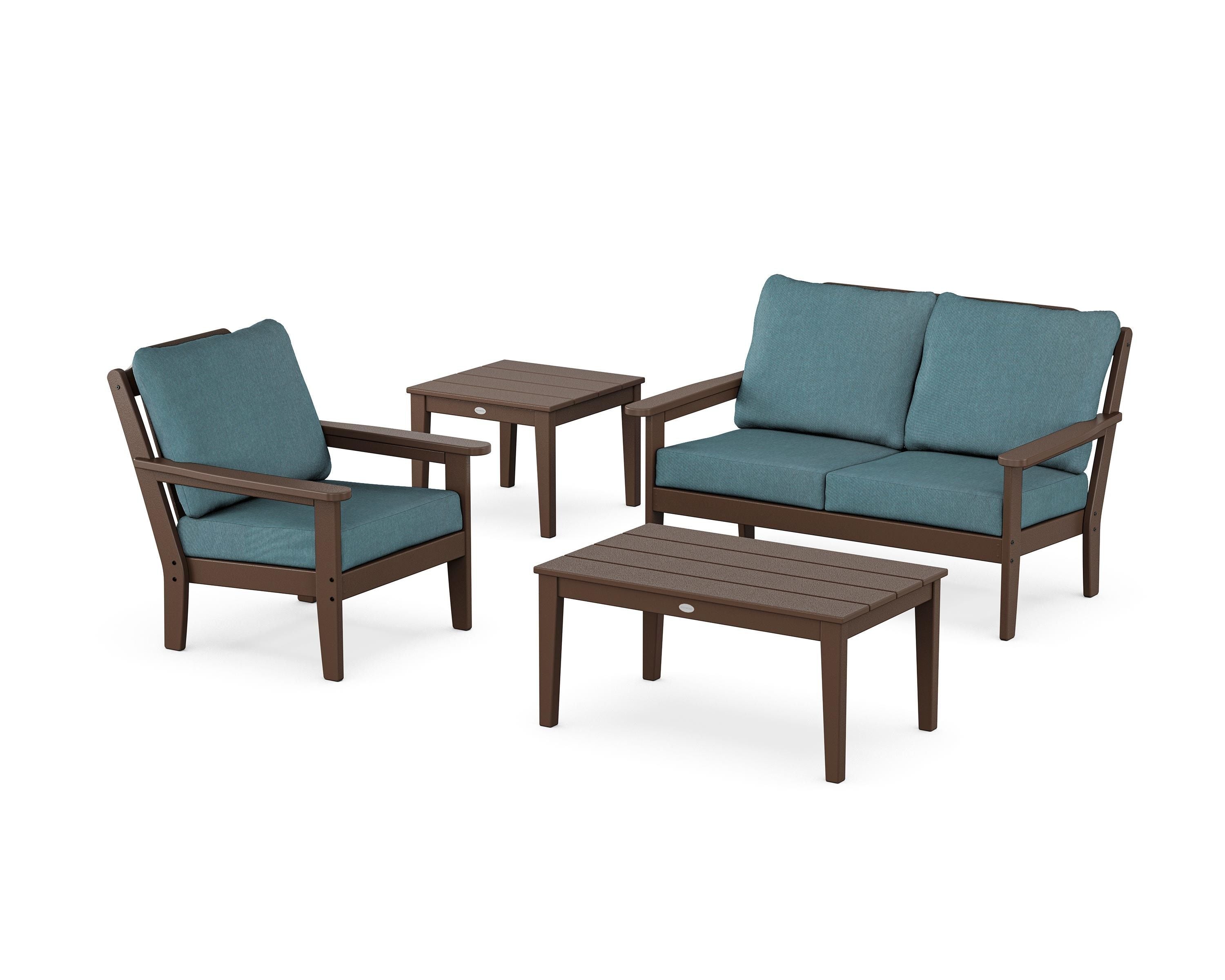 Country Living Wovendale 4-Piece Deep Seating Set in Mahogany / Ocean Teal