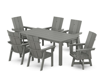POLYWOOD® Modern Curveback Adirondack 7-Piece Parsons Swivel Dining Set in Slate Grey