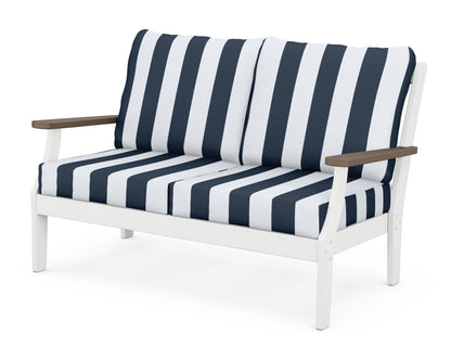 POLYWOOD® Braxton Deep Seating Loveseat in White / Kona / Cabana Stripe Marine Indigo