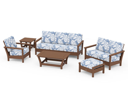 POLYWOOD® Harbour 6-Piece Outdoor Living Set in Teak / Leaf Sky Blue