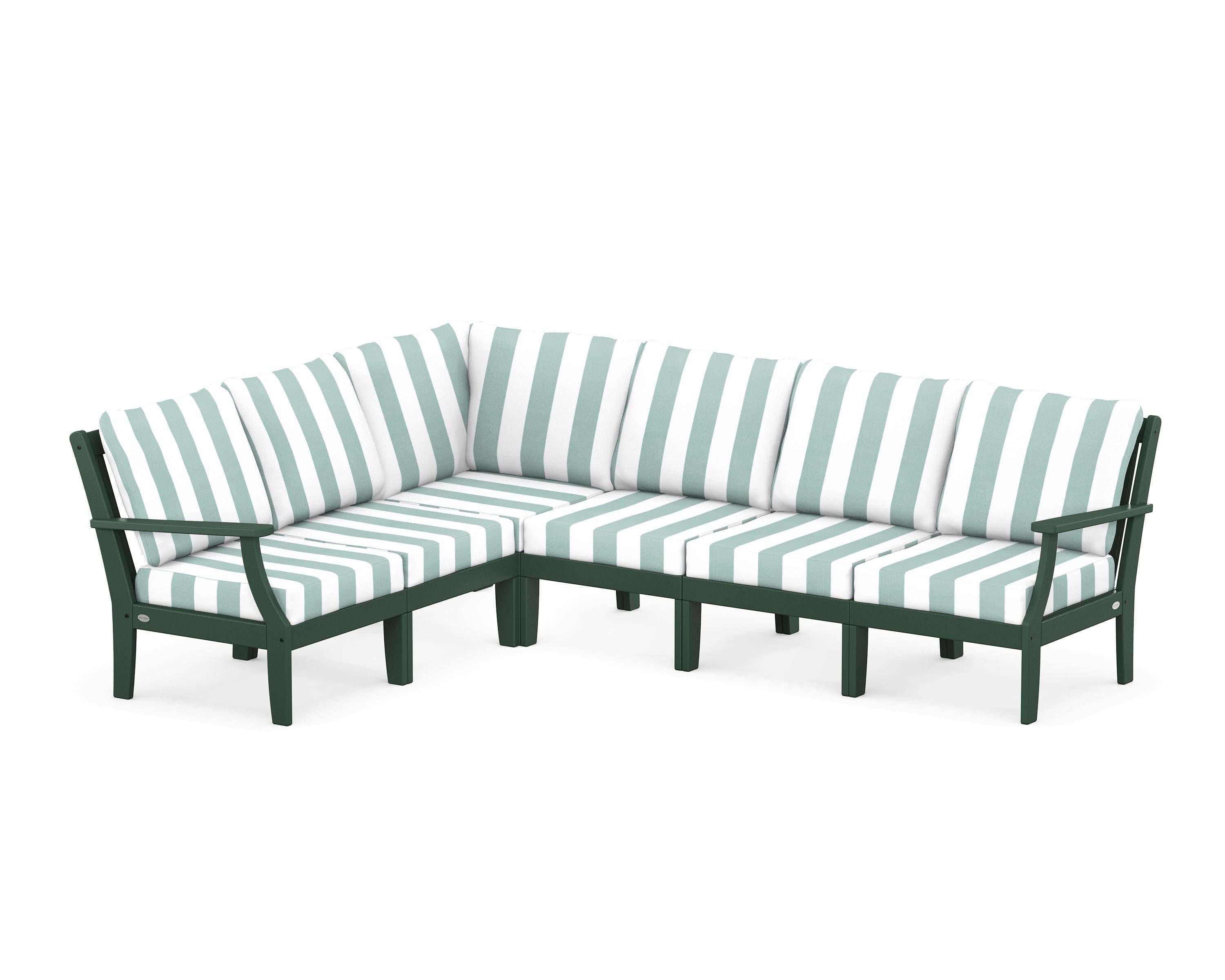 POLYWOOD® Braxton Modular 6-Piece Deep Seating Set in Green / Cabana Stripe Glacier Spa