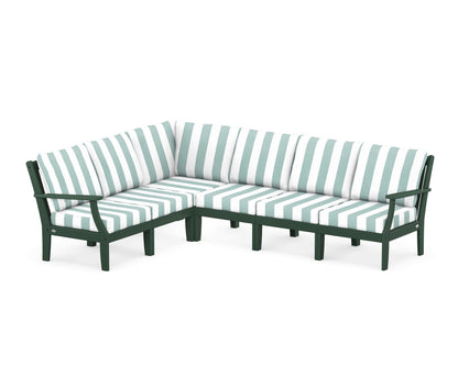 POLYWOOD® Braxton Modular 6-Piece Deep Seating Set in Green / Cabana Stripe Glacier Spa