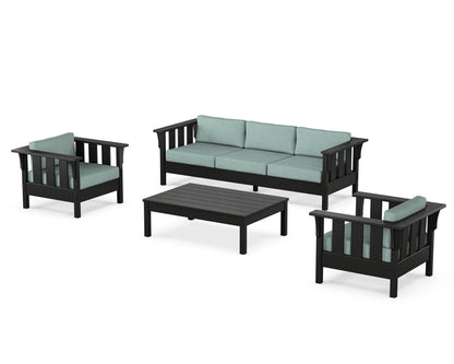 Martha Stewart by POLYWOOD® Acadia 4-Piece Deep Seating Set with Sofa in Black / Glacier Spa