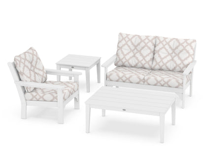 POLYWOOD® Vineyard 4-Piece Deep Seating Set in White / Trellis Dune Burlap