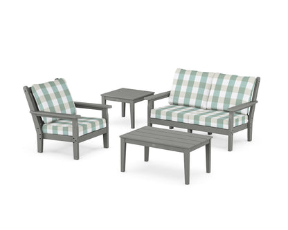 POLYWOOD® Chippendale 4-Piece Deep Seating Set in Slate Grey / Buffalo Plaid Glacier Spa