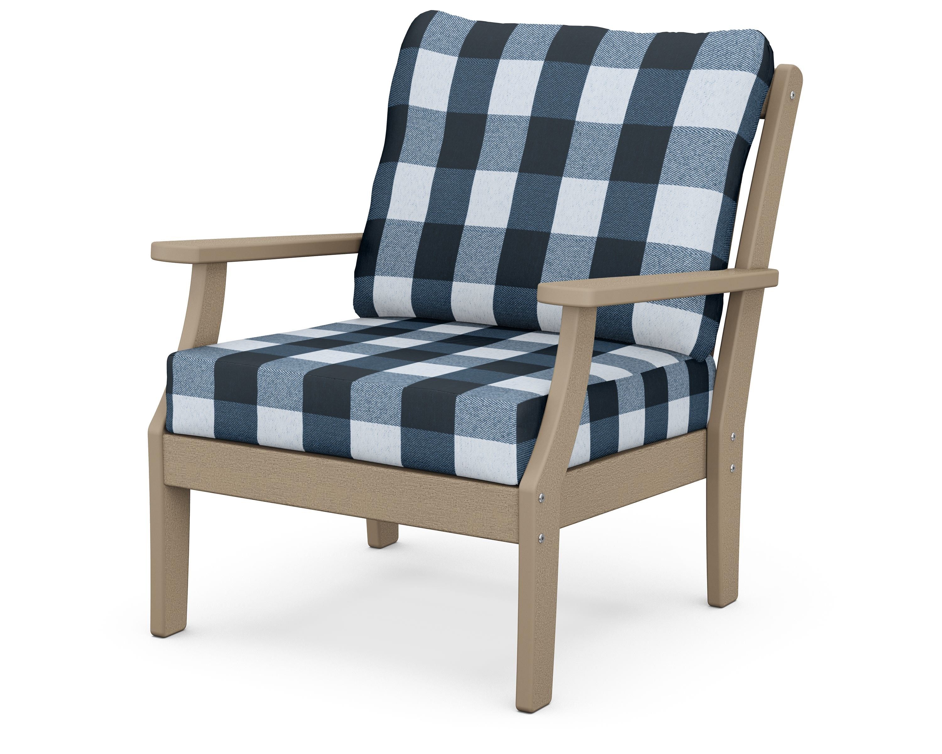 POLYWOOD® Braxton Deep Seating Chair in Vintage Sahara / Buffalo Plaid Marine Indigo