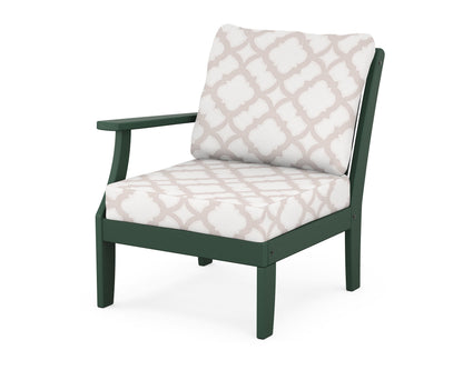 POLYWOOD® Braxton Modular Left Arm Chair in Green / Trellis Dune Burlap