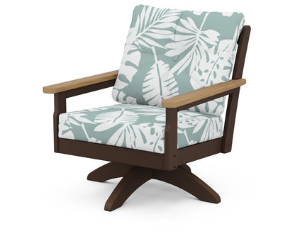 POLYWOOD® Vineyard Deep Seating Swivel Chair in Mahogany / Natural / Leaf Glacier Spa