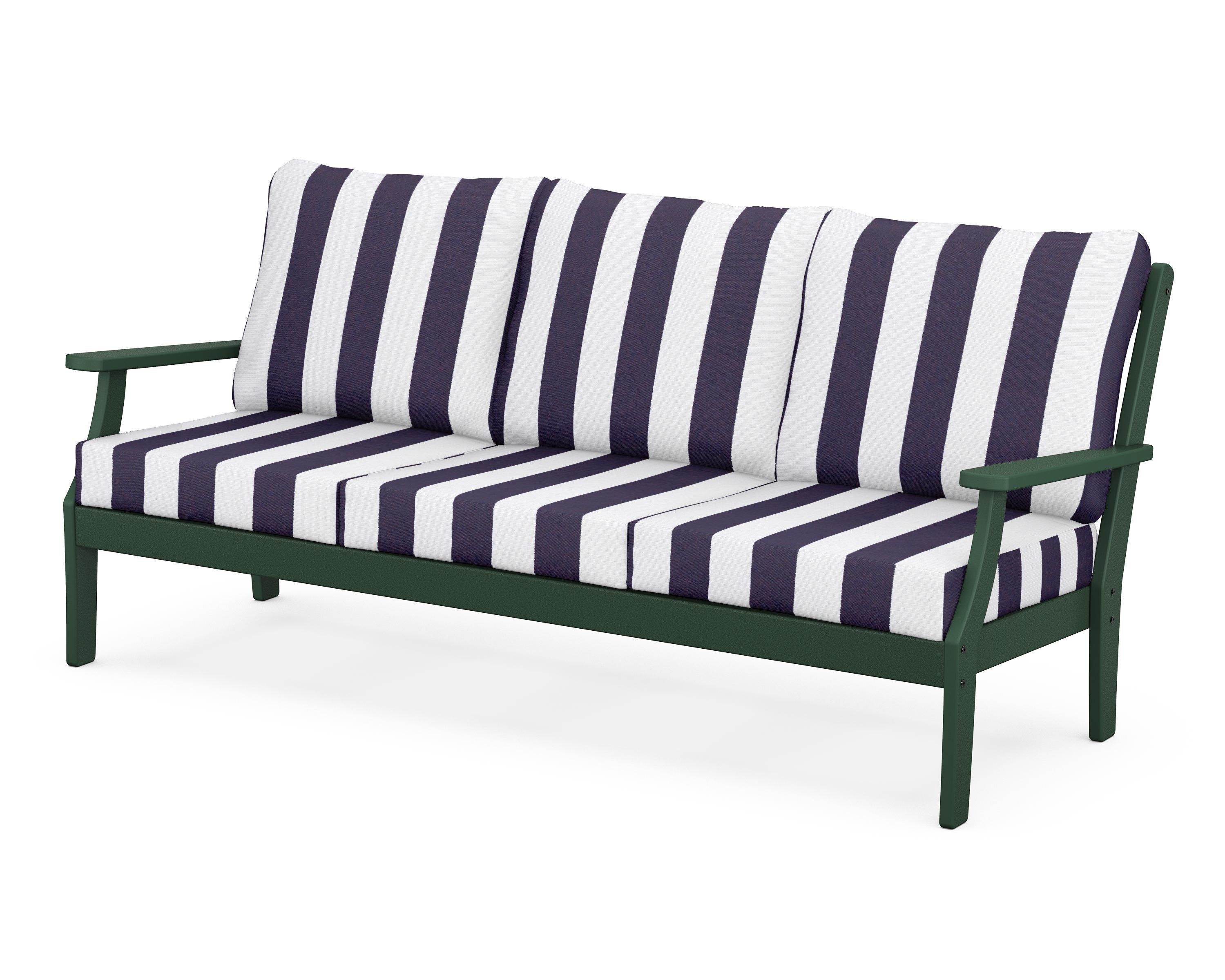 POLYWOOD® Braxton Deep Seating Sofa in Green / Cabana Stripe Navy