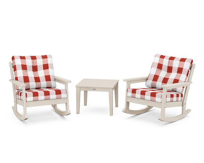 POLYWOOD® Vineyard 3-Piece Deep Seating Rocker Set in Sand / Buffalo Plaid Crimson