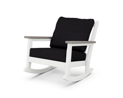POLYWOOD® Chippendale Deep Seating Rocking Chair in White / Driftwood / Midnight Linen